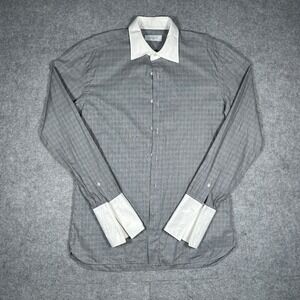 Ermenegildo Zegna Couture Shirt Mens 16.5 XL Grey Plaid Contrast Collar luxury